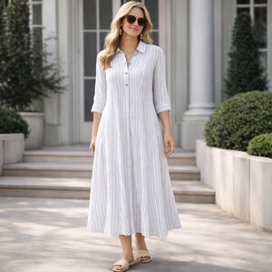 linen blend polka dot midi dress Navy Polka Dot Linen Midi Dress  self-portrait-US